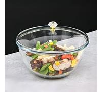 Recipiente de Vidrio para Horno Capacidad 2.1 Lts, Tazones para Aperitivos, Apto para Horno, Apto Microondas, Bowls de Vidrio con Tapa con bordes de Siliconada, Cuenco de Cocina de 21 cm