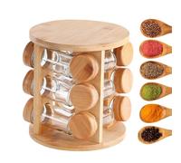 Recipiente giratorio de madera para sal y pimienta, estante de condimentos para tarros, estante de cocina, condimentos Sto Solut