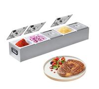 Recipiente grande de acero inoxidable para accesorios de pizza, 5 compartimentos, con tapa, recipiente profesional para ingredientes, 1/6 GN, para gastro, cocina, accesorios de bufé, barra de