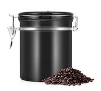 Recipiente hermético para café, Recipiente de almacenamiento de granos de café de acero inoxidable 1.5L Recipiente para café molido Frascos herméticos para café Nueces de té en polvo(Negro)