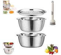 Recipiente Multifuncional De Acero Inoxidable De Fabricación Alemana, Recipiente De Acero Inoxidable 3 En 1 for Rallar, Escurrir Y Picar, Centrifugadora De Ensaladas(9.45in)