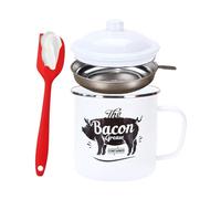 Recipiente para grasa | 1200 ml para almacenamiento de grasa - Recipiente para grasa con colador y espátula, para cocina, hornear, vacaciones, fin de semana, desayuno, brunch y comida familiar