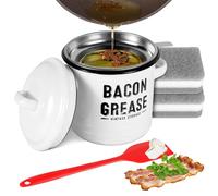Recipiente para grasa de 1,3 l, de esmalte, colador de aceite, olla con colador de malla fina y mango antideslizante, resistente al calor, recipiente para grasa de tocino con 2 esponjas de limpieza y