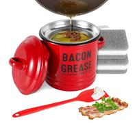 Recipiente para grasa de 1,3 l, de esmalte, colador de aceite, olla con colador de malla fina y mango antideslizante, resistente al calor, recipiente para grasa de tocino con 2 esponjas de limpieza y