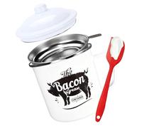 Recipiente para grasa de tocino | Bidón de grasa de 1,2 litros - Recipiente para grasa de cocina con colador y espátula, para cocinar y hornear, para vacaciones, fin de semana, para desayuno, brunch