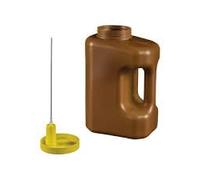 Recipiente para la recogida de orina en 24 h de polipropileno ámbar con sonda de aspiración, graduado, 3000 ml con mango ergonómico e indicador de llenado.