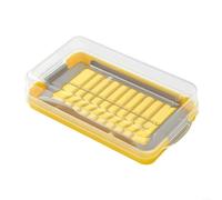 Recipiente para mantequilla de queso con tapa y rejilla de corte, para bloques de 220 g y 454 g, incluye tenedor y asas, amarillo, 19,45 x 10,65 x 7,7 cm (S)
