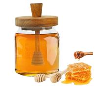 Recipiente para Miel,YouXiaor Latas de Miel Botellas Dispensador para Miel Cristal Tarro para Miel Botellas de Miel Tarros de Vacíos Transparentes de Miel con Tapa (1, Superficie de rayas verticales)
