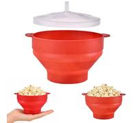 Recipiente para palomitas de maíz plegable de silicona con tapa, tazón para palomitas, sin BPA, sin aceite, para microondas, hogar, cocina, fiesta (Rojo)