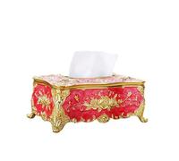 Recipiente para pañuelos de Papel Porta pañuelos Dispensador de Caja acrílica Rectangular con Rosas y pedrería en Relieve Imprescindibles para la habitación de Invitados(Red-Gold)