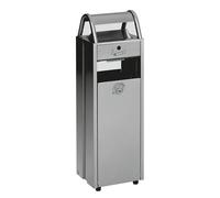 VAR Recipiente para residuos con cenicero, capacidad 35 l, A x H x P 300 x 960 x 250 mm, plateado