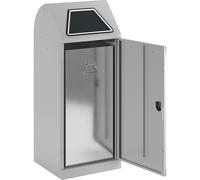 Recipiente para separar materiales, trampilla accionada a mano con cubo interior