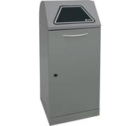 Recipiente para separar materiales, trampilla accionada a mano con cubo interior