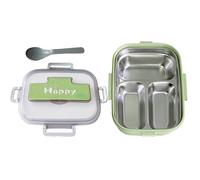 - - Recipiente rectangular para aperitivos de acero inoxidable, a prueba de fugas, diseño de 3 compartimentos, apto para microondas, portátil, de acero inoxidable, para escuela