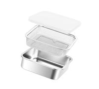 Recipiente resistente de acero inoxidable con función de drenaje para una solución eficiente de almacenamiento de alimentos de cocina, recipiente de preparación de alimentos para el hogar con filtro