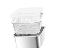 Recipiente resistente de acero inoxidable con función de drenaje para una solución eficiente de almacenamiento de alimentos de cocina, recipiente de preparación de alimentos para el hogar con filtro
