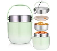 Recipiente térmico para alimentos, 1200 ml, cuenco térmico con tapa, recipiente para calentar de acero inoxidable con cuchara plegable, fiambrera térmica para niños y adultos para guardar sopas