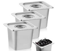 Recipientes de acero inoxidable con tapa, juego de 3 cuencos con tapa, cuenco de acero inoxidable para chuletas, pescado y carne, ideal para empanados, buffet, catering, cocina, 17,6 x 16,2 x 10 cm