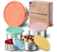 Recipientes de acero inoxidable para alimentos, juego de 5, Bright | Las fiambreras de metal Everusely tienen tapas de colores para guardar comidas y alimentos.
