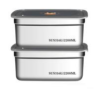 Recipientes de acero inoxidable para almacenamiento de alimentos con tapas, reutilizables, apilables, plateados, paquete de 2 de 1200 ml para organización de cocina y mantenimiento de frescura (2200)