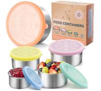 Recipientes de acero para alimentos aptos para microondas, 5 Sorbet | Las fiambreras de metal Everusely tienen tapas de colores para guardar comidas y alimentos.