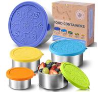 Recipientes de acero para alimentos aptos para microondas, 5 Summer | Las fiambreras de metal Everusely tienen tapas de colores para guardar comidas y alimentos.