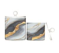 Recipientes de almacenamiento de plástico transparente con tapa para despensa esenciales, tarro decorativo de almacenamiento de hilo dental para hisopos de algodón, paquete de 2 unidades