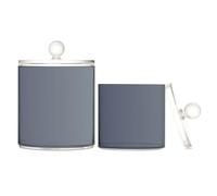 Recipientes de almacenamiento de plástico transparente degradado azul y gris con tapa, esenciales de baño, tarro de almacenamiento decorativo para hisopos de algodón, paquete de 2 unidades