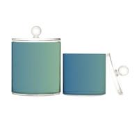 Recipientes de almacenamiento de plástico transparente degradado verde oscuro con tapa, tocador, esenciales, contenedor de almacenamiento decorativo para hisopos de algodón, paquete de 2 unidades