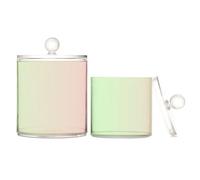 Recipientes de almacenamiento de plástico transparente degradado verde y rosa con tapa, esenciales de oficina, tarro de almacenamiento decorativo para hisopos de algodón, paquete de 2 unidades