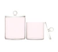 Recipientes de almacenamiento de plástico transparente puro de color rosa rubor con tapa para tocador, contenedor de almacenamiento decorativo para hisopos de algodón, paquete de 2 unidades