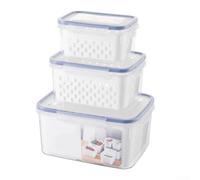 Recipientes de almacenamiento sellados y drenables para la cocina para la organización de alimentos frescos con tapa de cierre hermético y bandeja de drenaje integrada para despensa o refrigerador