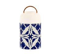 Recipientes de almuerzo con aislamiento al vacío de acero inoxidable con patrón vintage azul y blanco para niños con cuchara para pasta, 17 onzas