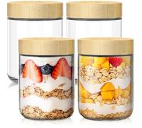 Recipientes de avena nocturna de 16 onzas con tapas, tarros de vidrio con tapas de bambú, tarros de vidrio para preparación de comidas con tapas herméticas para yogur, ensalada, chia, tarro Mason de