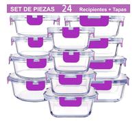 Recamania Recipientes de Cristal Para Alimentos - 24 Piezas (12 recipientes y 12 tapas) - Apto para lavavajillas, Microondas y congelador - a prueba de fugas y sin BPA - Aprobado por la FDA y el FSC