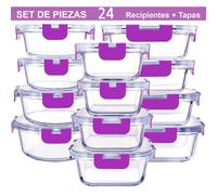 Recipientes De Cristal Para Alimentos - 24 Piezas (12 Recipientes Y 12 Tapas) - Apto Lavavajillas