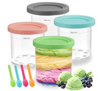 Recipientes de Helado para Ninja Creami,Pack of 4 Recipientes de Helado, Contenedor de Helado con Tapas Cuchara Compatibles con Ninja Creami NC299 NC300 NC301, Reutilizable, Apto para Lavavajillas