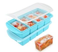 Recipientes de sopa extra grandes para congelar, 2 paquetes de molde de silicona para congelador con tapa, 4 compartimentos para preparar comidas, bandeja de cubitos de hielo para almacenar 8 tazas de