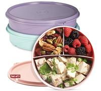 Recipientes para aperitivos, paquete de 3 unidades, recipientes redondos de 3 compartimentos para niños y adultos, recipientes apilables para almacenamiento de alimentos con tapas, cajas de aperitivos