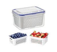 Recipientes para Fruta en | Cuatro en 1, Contenedor Transparente Hermético con Escurridor Extraíble - Almacenamiento de frutas y verduras - para hogar, escuela, preparación de comidas, despensa, picni