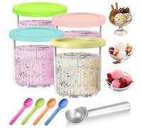 Recipientes para Ninja Creamy Deluxe, HOVCEH 4 Piezas Recipiente de Helado para Ninja NC501 NC500, 680ml Accesorios para Máquina de Helados con Tapas, Scoop, Apto para Lavavajillas （4 Colori）