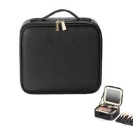 Recitem Neceser de maquillaje con espejo y luz, bolsa de maquillaje con espejo de 3 colores de luz LED, bolsa de viaje con espejo LED, bolsa de maquillaje portátil con divisores ajustables, Negro ,