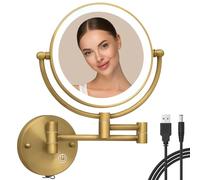 RECKODOR Espejo Aumento Baño con Luz, 1X/5X Espejo Cosmético Iluminoso de Doble Cara, Control por Interruptor Táctil, Brillo Ajustable, 360 Giratorio Espejo,Espejo de Afeitar para Baño,USB Recargable
