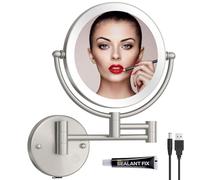 RECKODOR Espejo Maquillaje con Luz Aumento, 1X/5X Latón Doble Cara Espejo Aumento, Control por Interruptor Táctil, Brillo Ajustable, 360 Giratorio Espejo,Espejo de Afeitar para Baño,USB Recargable