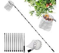 Recogedor de Frutas Telescopico,Cesta Recogedora de Manzanas 4.2M,con poste telescópico de acero inoxidable ligero y bolsa de algodón para Cosechar Cerezas y Ciruelas.