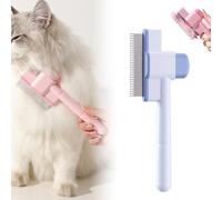 Recognizeknow Cat Brush, Self Cleaning Pet Flea Comb Grooming Brush, Upgrade Dog and Cat Hair Removal with Release Button and Long & Short Stainless Steel Metal Teeth (Blue)