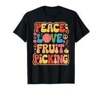 Recolector de frutas 60s 70s Hippie Retro Paz Amor Recolección de frutas Camiseta
