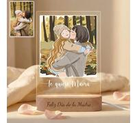 RecontraMago Dia de la Madre - Lámpara Personalizada con Nombre y Dedicatoria | Regalo Día y Abuela Suegra mamá | Luz Nocturna LED Diseño Floral | Flores Base Madera Grabado Láser (B)