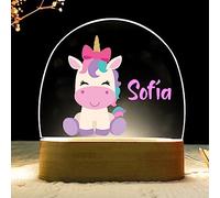 RecontraMago Lámpara Infantil Personalizada de Mesita de Noche para Bebés y Niños, Luz Quitamiedos Unicornio, Regalo Original para Recién Nacido, Decoración Habitación Bebé Niña