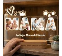 RecontraMago Lámpara Personalizada con Nombre y Dedicatoria | Regalo Día de la Madre y Abuela | Luz Nocturna LED Diseño Floral | Base Madera Grabado Láser (5)